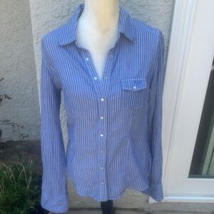 Guess Blue Striped Lace Trim Button up Shirt Women's Size L